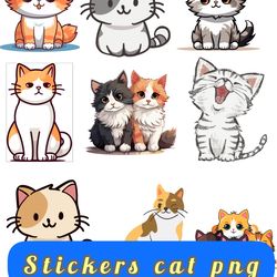 cute cat clipart digital stickers png bundle, kawaai cat printable stickers, kitty cat pet illustrations, planner suppli