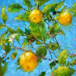 orange painting fruit lemons branch wall decor painting orange poster fruit wall decor original artwork on canvas