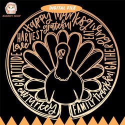 thanksgiving turkey, word art circle design, shirt file, round fall svg, dxf, png, silhouette cameo, cricut, commercial