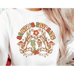 santa's favorite shirt, spooky hand & mushrooms shirt, funny retro skeleton sweatshirt, christmas holiday shirt, funny c