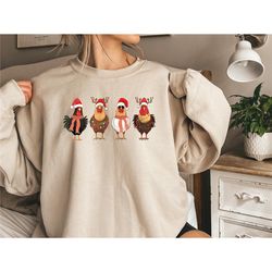 christmas chicken shirt, santa hat funny chickens tshirt, funny christmas sweatshirt, family shirts santa chickens, chri