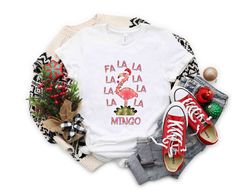 fa la la la min go t-shirt, christmas flamingo shirt, christmas shirt, gift for christmas, fa la la la kids shirts, chri