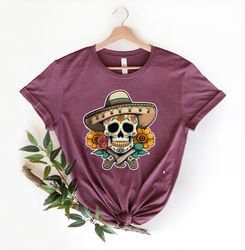 happy cinco de mayo shirt, mexican skull with flowers shirt, sombrero shirt, mexican shirt, cinco de mayo party shirt