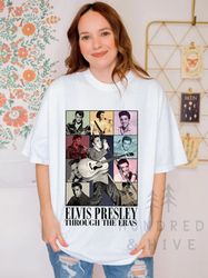 elvis presley through the eras shirt, elvis the eras tour t-shirt, elvis presley sweatshirt, the king of rock and roll m