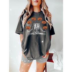 dancing skeleton shirt, pumpkin shirt, pumpkin skeleton shirt, halloween crewneck shirt, spooky season, womens halloween