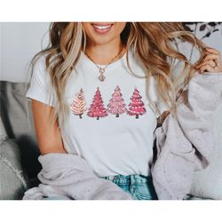 Pink Christmas Trees Shirt, Cute Christmas Shirt, Women Christmas Shirt, Christmas Gift, Pine Tree Shirt, Christmas Part