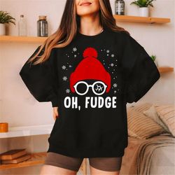 oh a fudge funny christmas saying vintage xmas santa hat, funny christmas sweatshirt, christmas sweatshirt, holiday shir