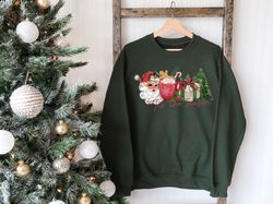 tis the season christmas sweatshirt, coffee santa christmas tree sweatshirt, cute christmas gift, women sweater, holiday