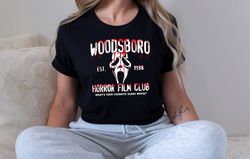 woodsboro horror film club shirt, horror movie sweatshirt, horror film club hoodie, halloween spooky season shirt, woods