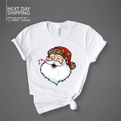 leopard hat santa shirt santa christmas sweatshirt holiday matching tee leopard designt- shirt santa claus hodie mrv2242