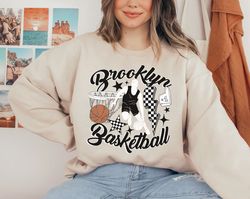 retro groovy brooklyn net crewneck sweatshirt \ t-shirt, new jersey basketball, nets shirt, vintage brooklyn basketball