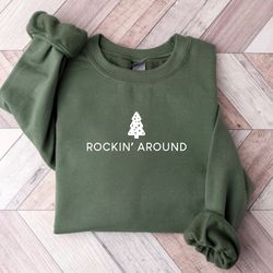 Christmas Tree Sweatshirt. Rockin Around the Christmas Tree Hoodie. Unisex Adult Holiday Shirt. Minimal Merry Xmas Crew.