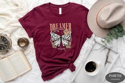 Dreamer Butterfly Shirt, Butterfly Tee, Mothers Day Gift Shirt, Sunflower Shirt, Botanical Tee, Flower, Floral V-neck, F
