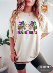 mardi gras skeleton hands shirt, fleur de lis tee, saints new orleans, sarcastic skull hand, mardi gras carnival time, f