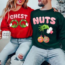 chest nuts couples matching sweatshirts, christmas humor, family holiday hoodie, funny saying, couple sweater, christmas