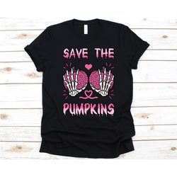 save the pumpkins shirt, gift for breast cancer fighters, breast cancer awareness, pink ribbon, halloween, pumpkin graph