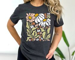 flowers t-shirt, boho wild flowers floral nature shirt, garment dyed, boho shirts, oversized shirts, wild flower shirt