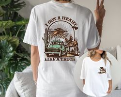 heart like a truck cowboy t-shirt, front and back print, country music shirt, western sunset cowgirl, cowboys shirt, cou