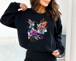 Hummingbird Sweatshirt, Gift For Her, Spring Birds, Bird Sweatshirt, Bird Lover Gift, Watercolor Hummingbird, Floral Hum