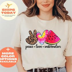 summer shirt, super cute peace love watermelon t-shirt, love watermelon, summer fruit leopard tshirt, summertime shirt,