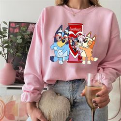 bluey and bingo valentine couple shirt, bluey mum dad shirt, bandit and chilli valentine sweatshirt, bandit heeler shirt