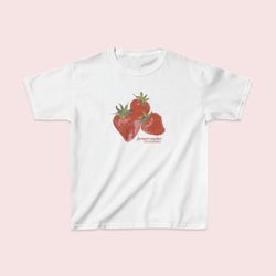 strawberry y2k baby tee, 90s crop top, y2k clothing, coquette shirt, soft girl aesthetic, kawaii, cottagecore style tee,