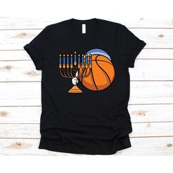 basketball hanukkah shirt, hanukkah graphic, festival of lights, jewish festival, chanukah shirt, hanukkiah menorah desi