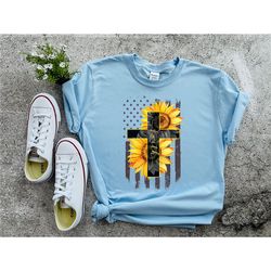 christian t-shirts, cross faith sunflower shirt, christian women gifts shirts, christian clothing, christian gift, cross