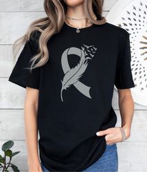 brain cancer shirt, brain tumor awareness shirt, brain cancer team t shirt, brain cancer support t-shirt, gray ribbon, b