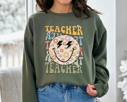 teacher sweatshirt, smiley face hoodie, trendy teacher sweatshirt, retro teacher appreciation, checkered teacher shirt,