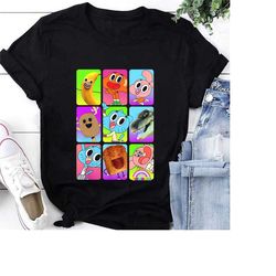 amazing world of gumball cast pictures graphic t-shirt, the amazing world of gumball shirt, gumball shirt, vintage carto