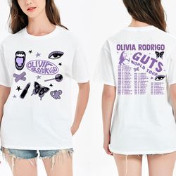 vintage olivia rodrigo 2024 merch, olivia guts tour shirt, olivia guts tour 2024 two side shirt, guts tour tee