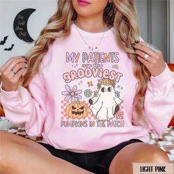 groovy pumpkin nicu nurse sweatshirt, retro halloween er nurse crewneck, boho nurse practitioner gift thanksgiving docto