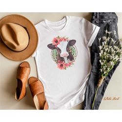 floral cow shirt, cow shirt, boho cow shirt, cowgirl shirt, graphic tees for women, gift for her, animal shirt, cute cow