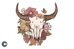 bull skull with flowers sublimation