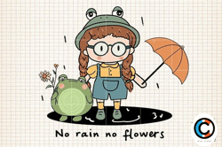 no rain no flowers retro frog