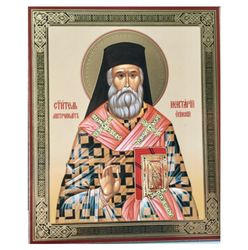 st. nectarios of aegena | lithography icon print on wood | size: 5 1/4 x 4 1/2 inches