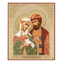 saints peter and fevronia | lithography print on wood, silver and gold foiled | size: 8 3/4"x7 1/4"