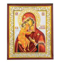 feodorovskaya icon of the mother of god  | silver and gold foiled icon | size: 2,5" x 3,5" |