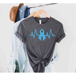 prostate cancer heartbeat t-shirt,light blue ribbon shirt,prostate cancer gift,prostate cancer awareness tee,cancer surv