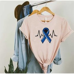 colon cancer heartbeat t-shirt,dark blue ribbon shirt,colon cancer gift,colon cancer awareness shirt,cancer survivor,col