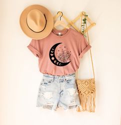 floral moon shirts, boho shirts, beach shirts, summer shirt, birthday gift, girl friends, shirt for women, mother's day