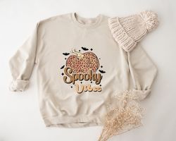 spooky vibes halloween sweatshirt, leopard pumpkin sweatshirt, cheetah pumpkin sweatshirt, fall sweatshirt, hello pumpki