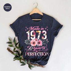 50th anniversary t-shirt, 1973 tshirt, 50th anniversary gift for her, floral birthday shirt, aunt birthday present, moth