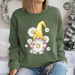 gnome crewneck gnome sweatshirt, long-sleeved floral shirt, women's hooded marguerite, hooded sweatshirts and spring swe