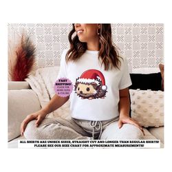 hedgehog santa hat cute christmas shirt, noel hat christmas party clothing, christmas vibes apparel, christmas holiday t