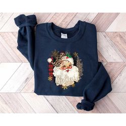 santa believe christmas sweatshirt, vintage santa sweatshirt, cute christmas sweater, santa leopard hat sweatshirt, xmas