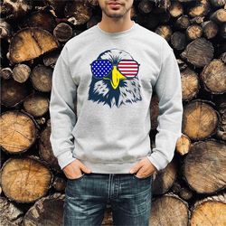 patriotic bald eagle with sunglasses, american flag sunglasses, 4th of july sweat, eagle with american flag sunglasses s