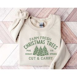 sweatshirt with fresh christmas trees, christmas sweatshirt, christmas hooded sweatshirt for women, holiday hooded sweat