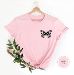 butterfly shirt, monarch butterfly t-shirt, butterfly pocket tee, cute butterfly shirt, animal lover shirt, mom gift a